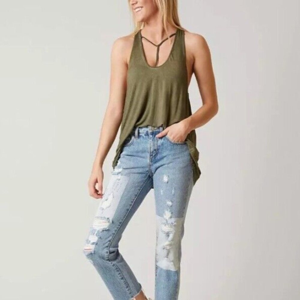WE THE FREE PEOPLE olive Y-Strap Racerback Tank Top